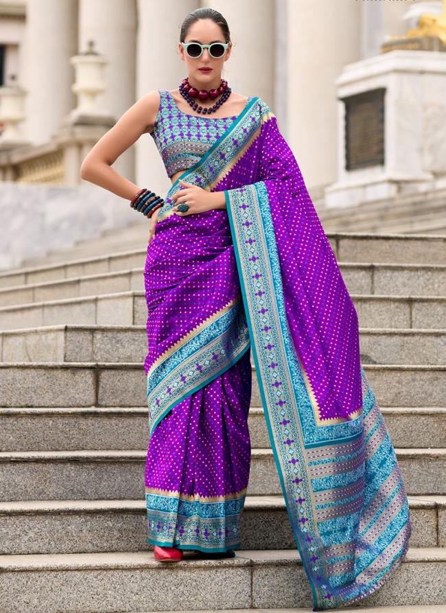 Banarasi Silk Purple Casual Wear Printed Saree